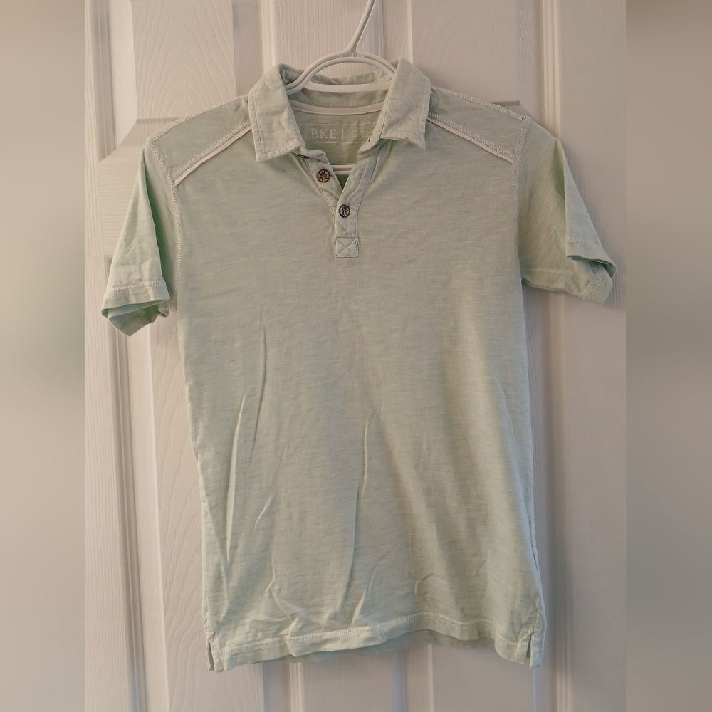 BKE Boys Knit Polo Shirt – Seafoam Heathered Cotton – Size Small (8)